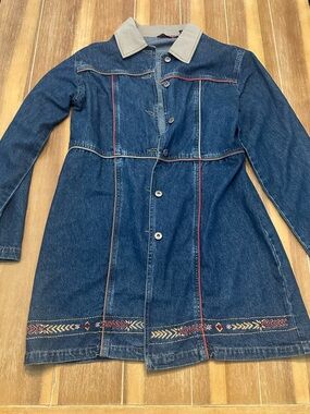 Agape Vintage Blue Denim Button-Front Jean Jacket 100% Cotton